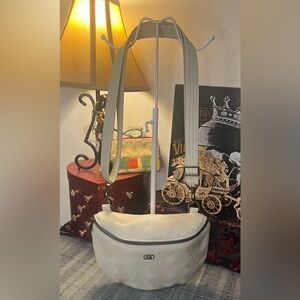 Lug Tumble Satin Luxe Quilted Vegan Leather Belt Crossbody Bag in Pebble